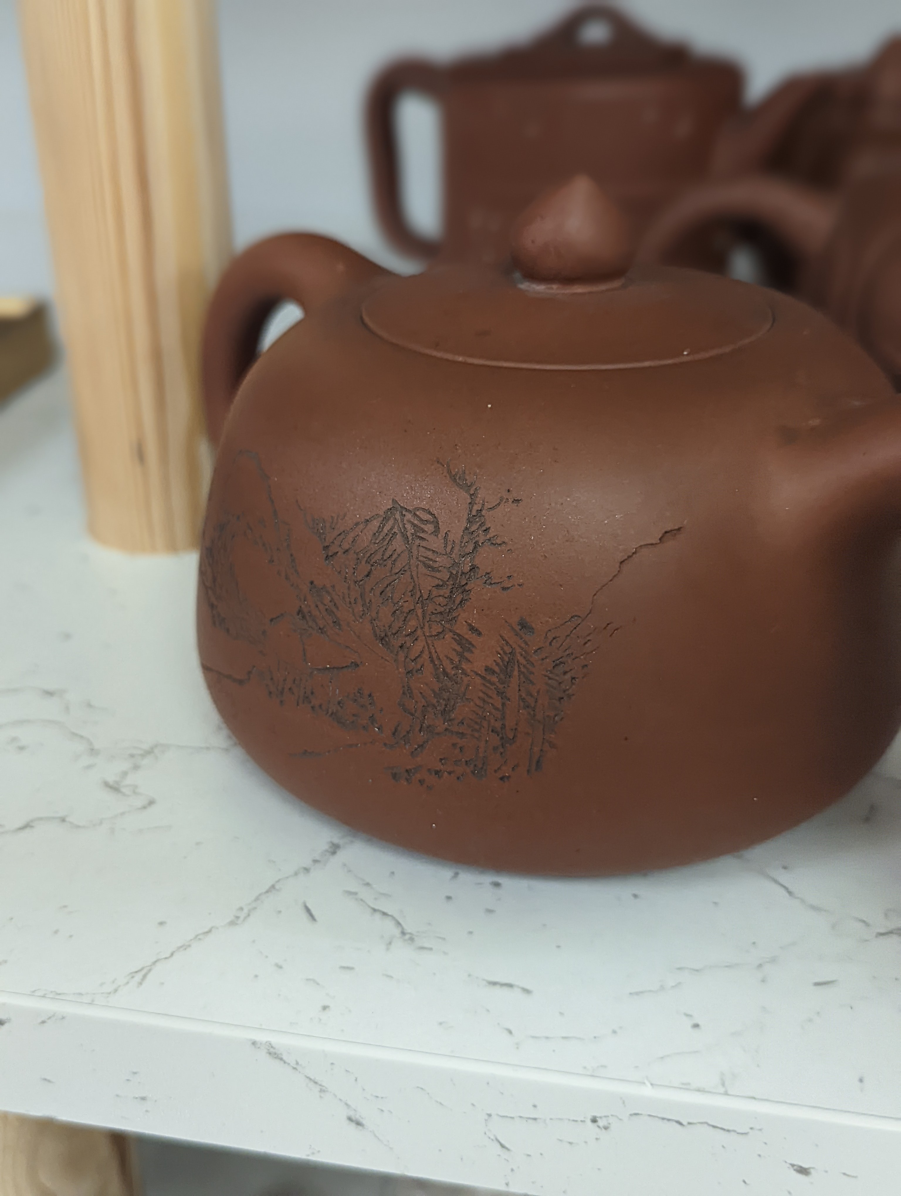 Six Chinese Yixing teapots, tallest 11cm